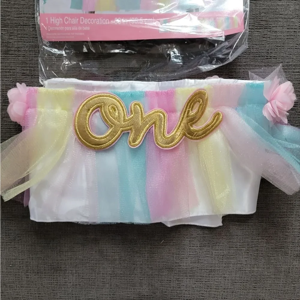 Girls My 1st birthday 3pc  starter pack Hat pastel Bib high chair skirt…
